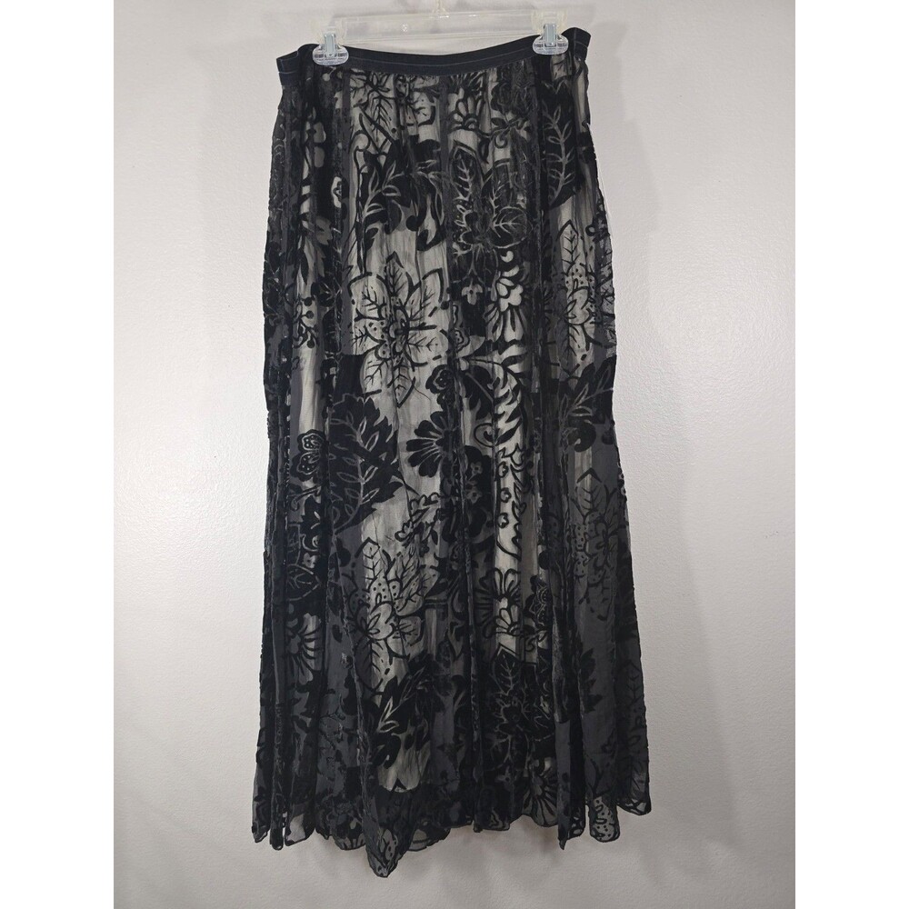 Karen Kane Black Lace Velvet Burnout Maxi Skirt Size XL whimsygoth witchy Y2k AF